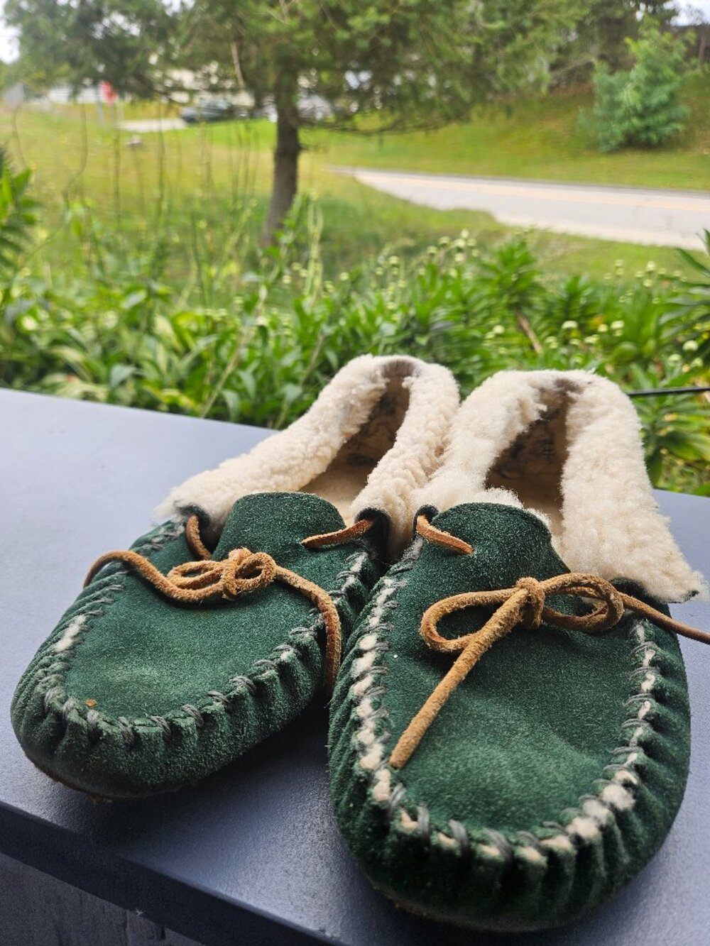 Green LL BEAN moccasin slippers